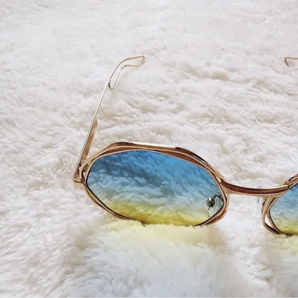 Seraphina Blue & Yellow Geometric Sunglasses - Picture 5 of 11